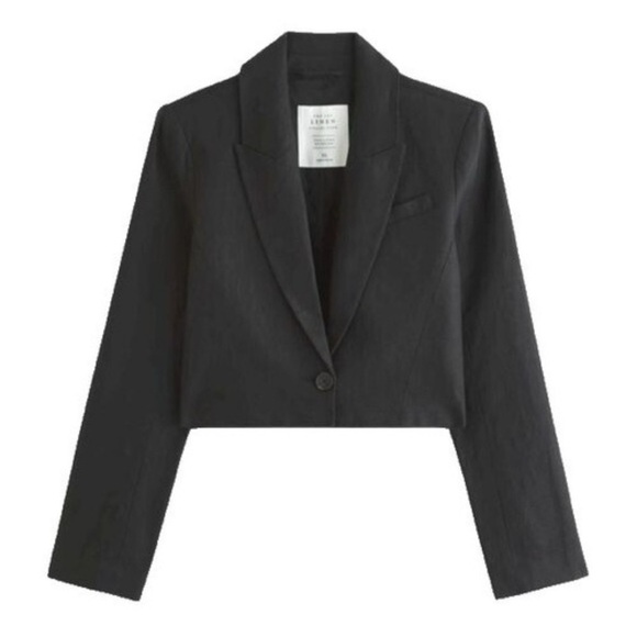 Abercrombie & Fitch Jackets & Blazers - Abercrombie & Fitch Black Cropped Linen Blazer, Size M, Career, Shoulder Pads